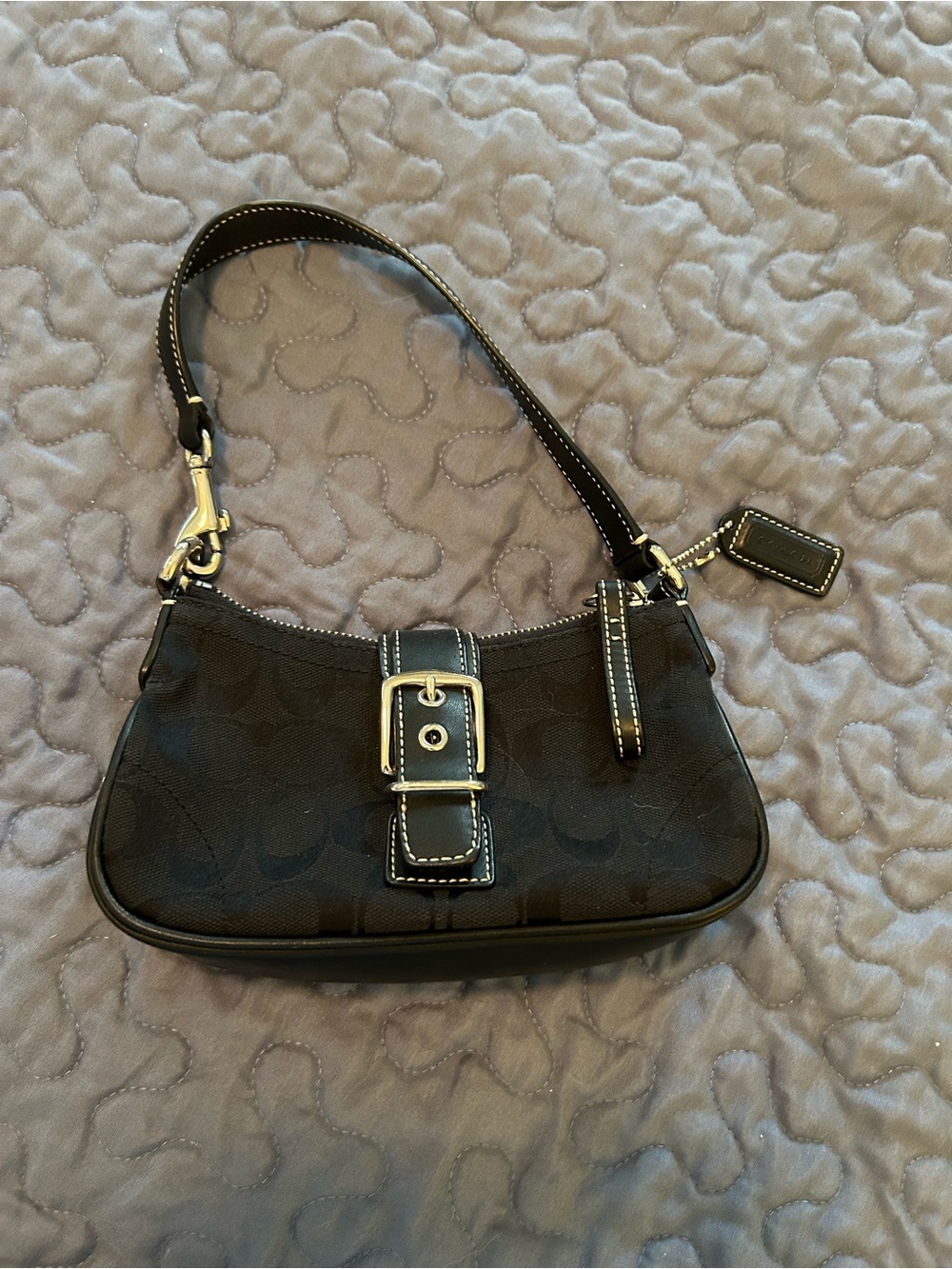 Coach Black Signature Jacquard mini Shoulder Bag with Silver-Tone Buckle
